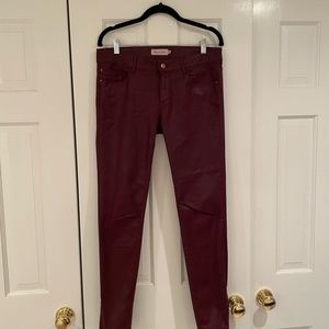 Massimo Dutti rubberized skinny maroon pants faux leather